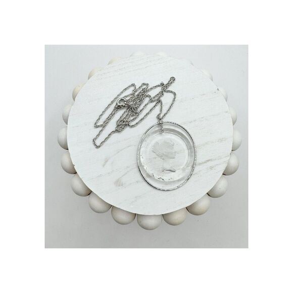 Vtg Crystal Glass Intaglio Cameo Lady Pendant Hallmark Cards Inc Rope Necklace - Picture 4 of 13